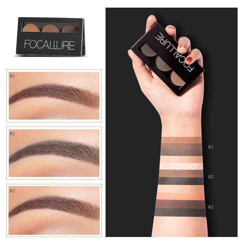 Bảng phấn FOCALLURE trang điểm chân mày với 3 màu tùy chọn có cọ 53g