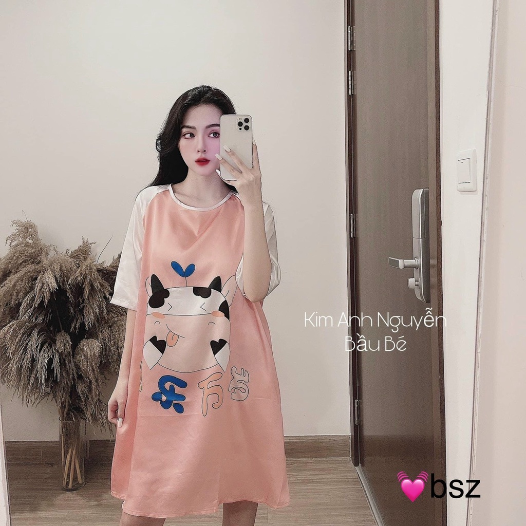 Váy Ngủ Lụa Hoạt Hình Siêu Cute Tay Lỡ + Tay Cộc | BigBuy360 - bigbuy360.vn