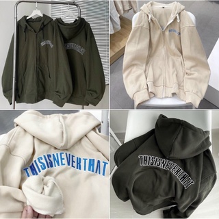 Áo khoác hoodie nỉ thun nam nữ form rộng khóa kéo thêu logo thisisneverthat ullzang unisex