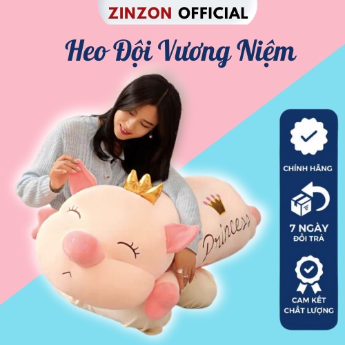 Gấu bông heo nằm đội vương niệm êm mịn dễ thương cao cấp ZinZon