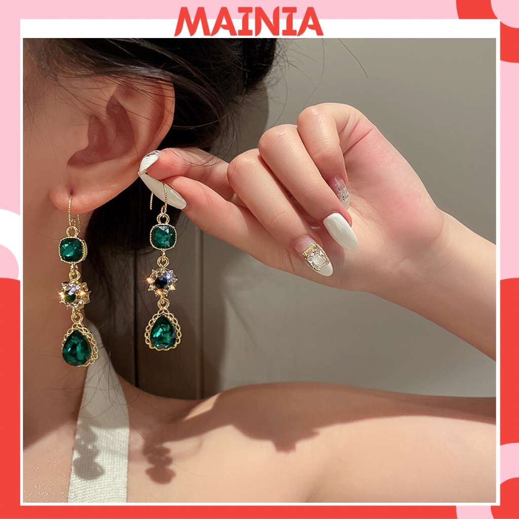 [ Siêu Đẹp] Khuyên Tai Móc Dáng Dài Đính Đá Zircon Hình Giọt Nước Phong Cách Hàn Quốc Cổ Điển Sang Trọng Mainia Shop