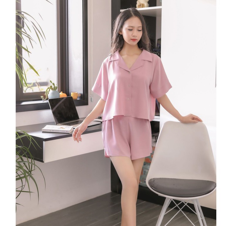 [Mã BMBAU50 giảm 7% tối đa 50K đơn 99K] Bộ đồ Pyjama mặc nhà áo sơ mi croptop quần đùi thiết kế TK FASHION BD02