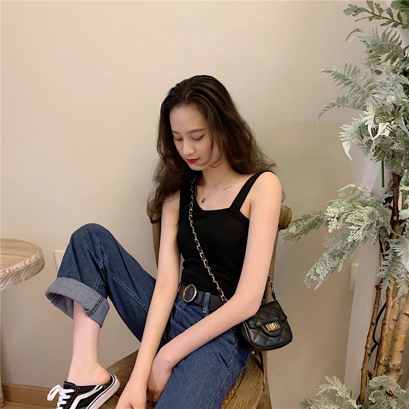 Sling Vest New Cross Shoulder In Spring And Summer 2020 Slim Tanks Camisoles Off Shoulder Cotton Top Base Vest