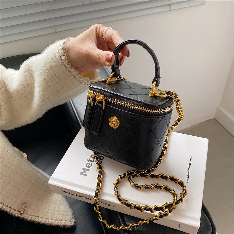 Túi xách JASMIN NOIR dạng hộp phối dây xích màu sắc tương phản thời trang cho nữ