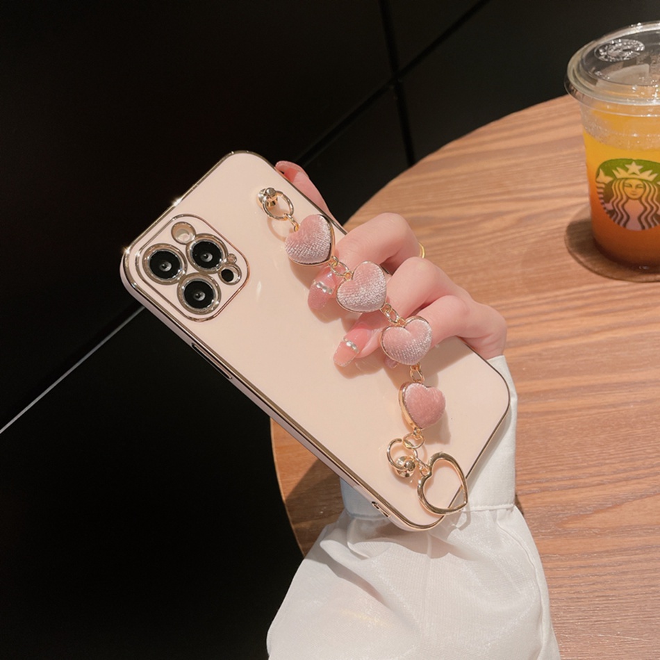 Ốp Điện Thoại Silicon Mềm Mạ Viền Hình Trái Tim Có Dây Đeo Tay Cho Redmi Note 11 10 9 8 7 Pro Redmi 10 10C 9 9A 9T