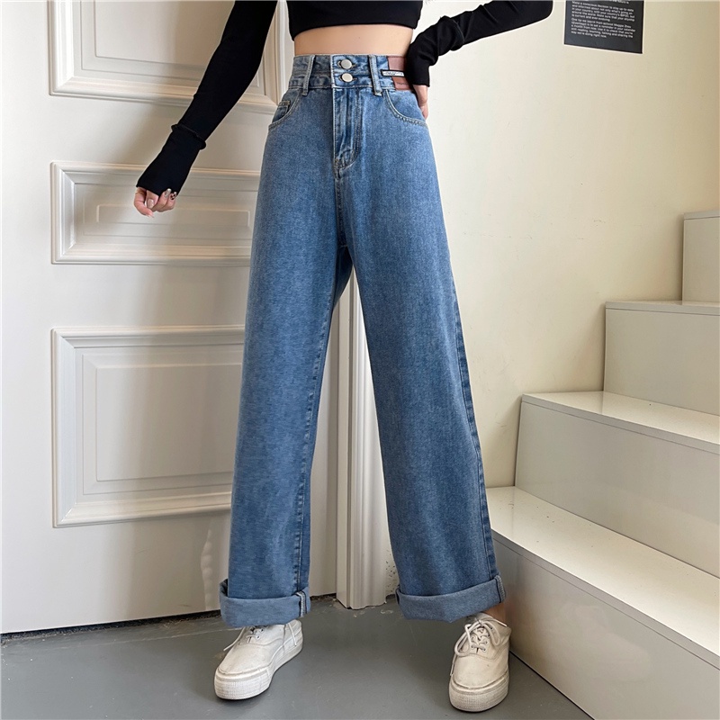 Quần jean nữ SUXI ống rộng lưng cao phong cách mới