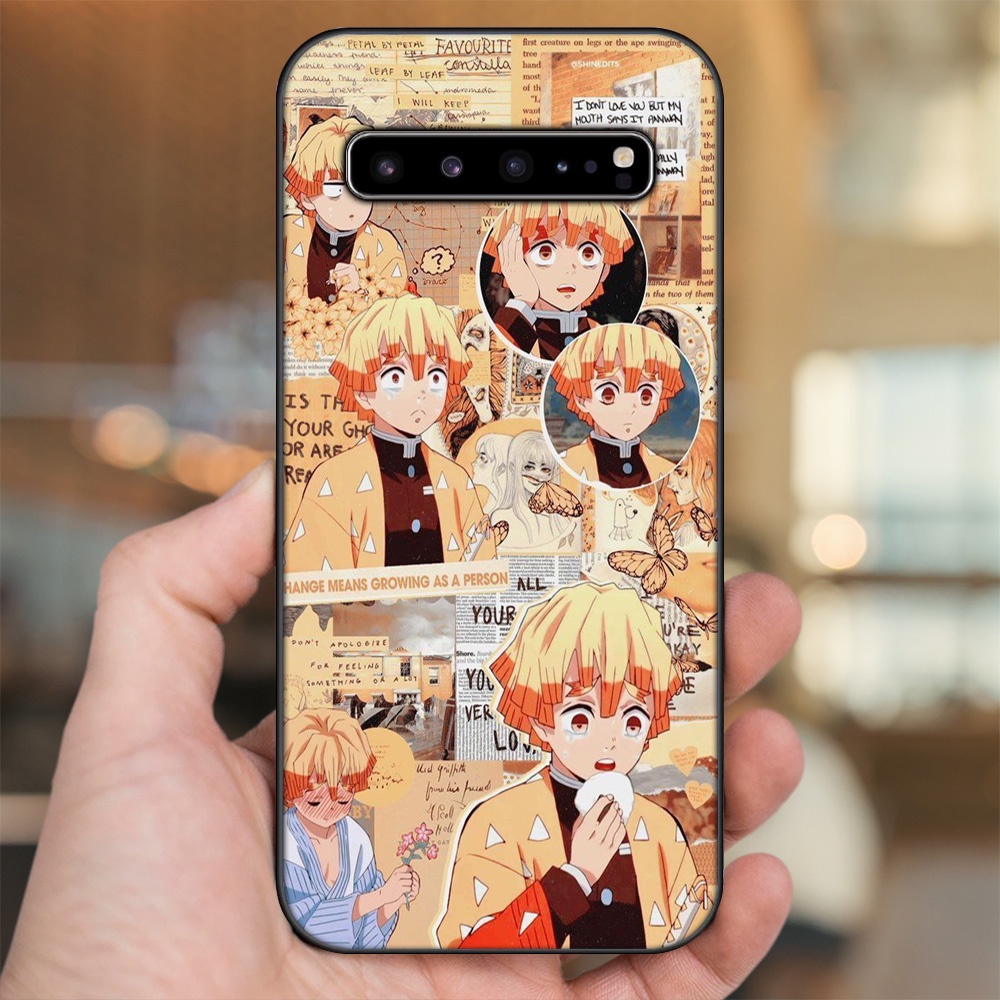 Ốp lưng Samsung S10, S10 5G, S10 Plus viền đen in hình Zenitsu Kimetsu no Yaiba