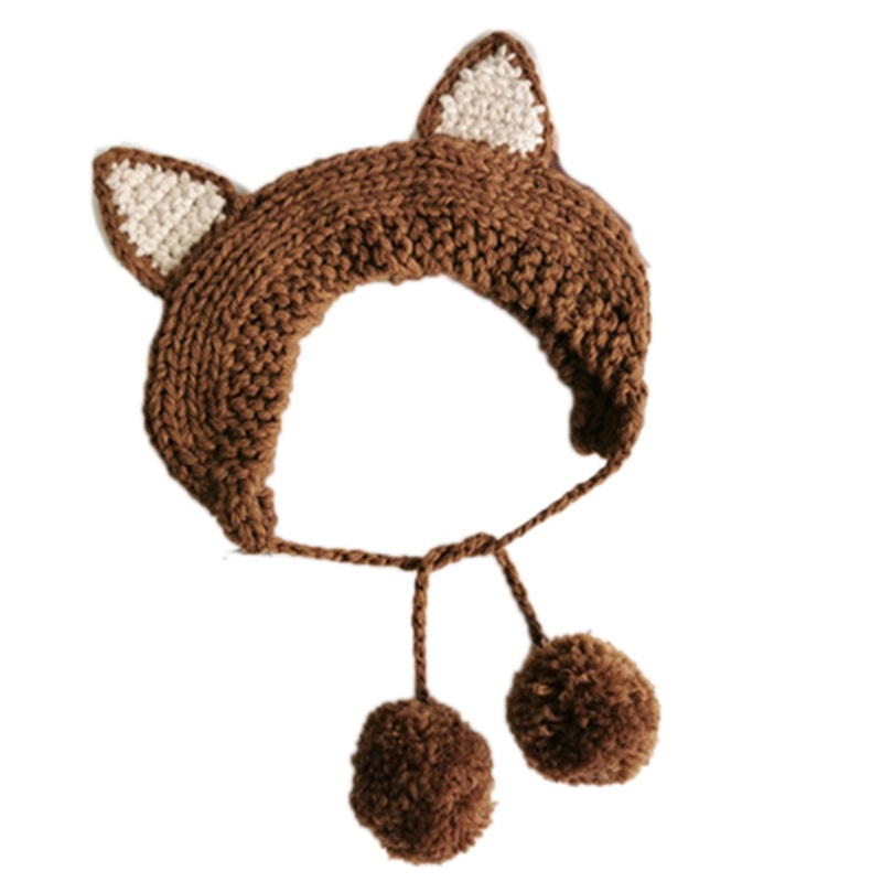 Mũ Beanie Đan Móc Hình Mèo / Cáo / Đầu Lâu Dễ Thương Thời Trang Mùa Đông Cho Nữ