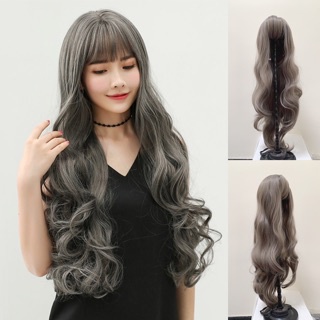 Tóc giả nguyên đầu ❤️❤️ FREESHIP ❤️❤️ nguyên đầu xoăn xám khói 8136