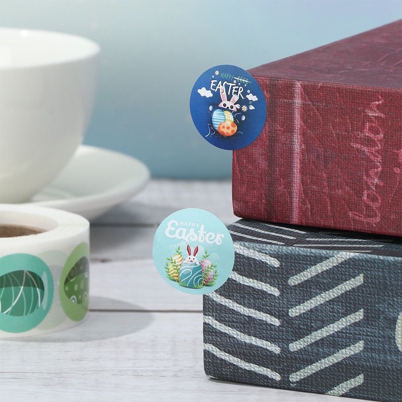 (Giao đơn từ 30k) 100 sticker tròn mừng Lễ Phục Sinh (Easter), có sẵn keo dán sẵn mặt sau dùng dán trứng, kẹo, bánh quy
