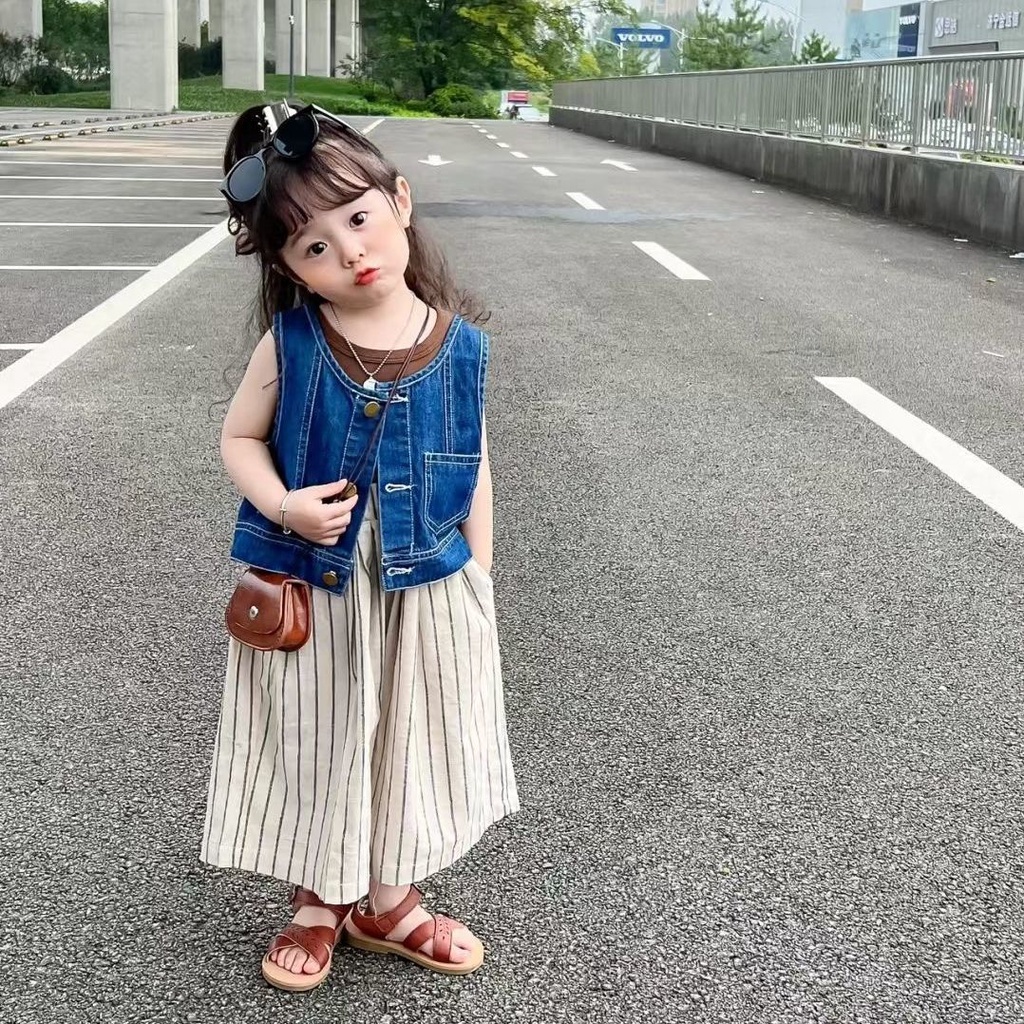 [Babycat] Hàng Có Sẵn Áo Khoác Denim Không Tay Phong Cách Hàn Quốc Nhật Bản Độc Đáo Thời Trang Dễ Phối Đồ Cho Bé Trai Và Bé Gái