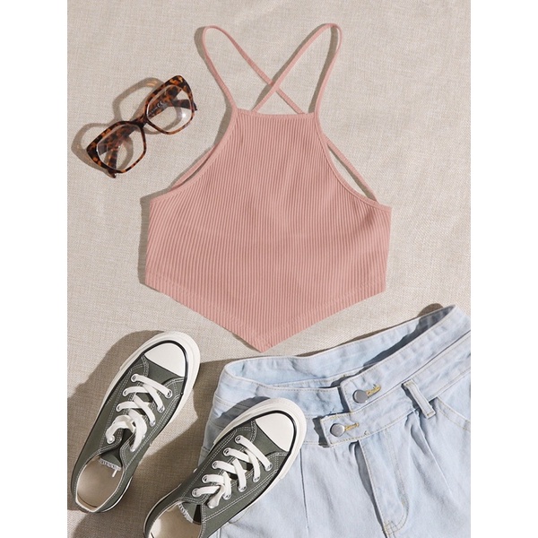 ✨Áo croptop dây cột lại hở lưng màu trơn✨
