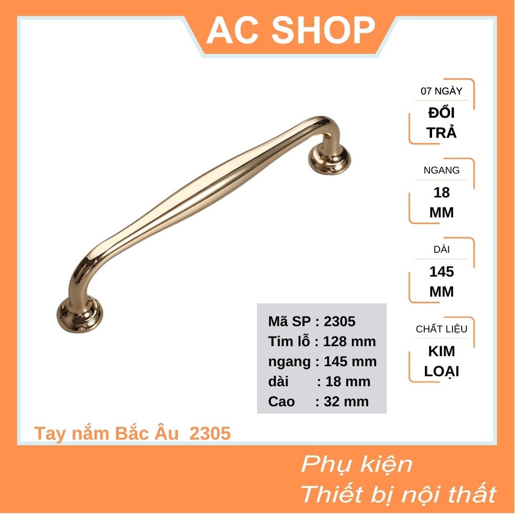 Tay nắm cửa tủ Bắc Âu hợp kim mạ vàng gold cao cấp - tay nắm Châu Âu 2305 - SHOP THỢ