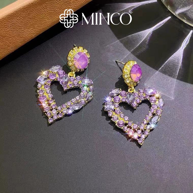 Bông tai nữ đính đá trái tim Minco Accessories phụ kiện trang sức sang chảnh BT198