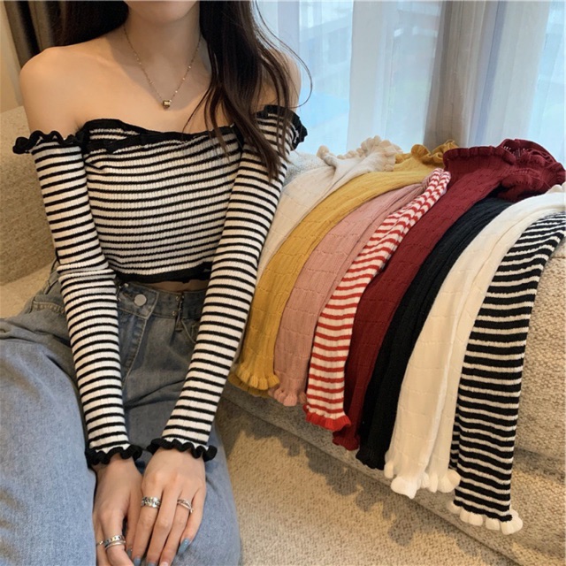 Áo trễ vai croptop chéo ngực