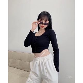 Croptop cúc nút bấm tay dài xéo eo