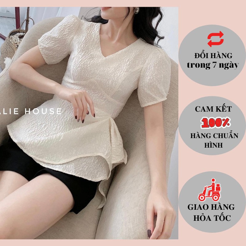 áo kiểu hàn quốc cổ V dáng pelum - chất liệu gấm sốp mềm mịn không nhăn nhàu