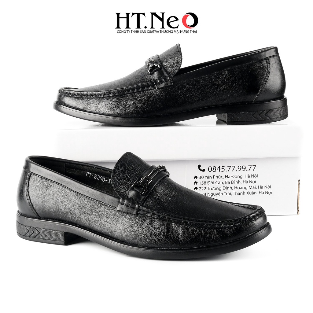 Giày tây lười HT.NEO Thiết kệ da bò mềm mại, quai đính kim loại trẻ trung, đế cao su êm ái  D32-KLT