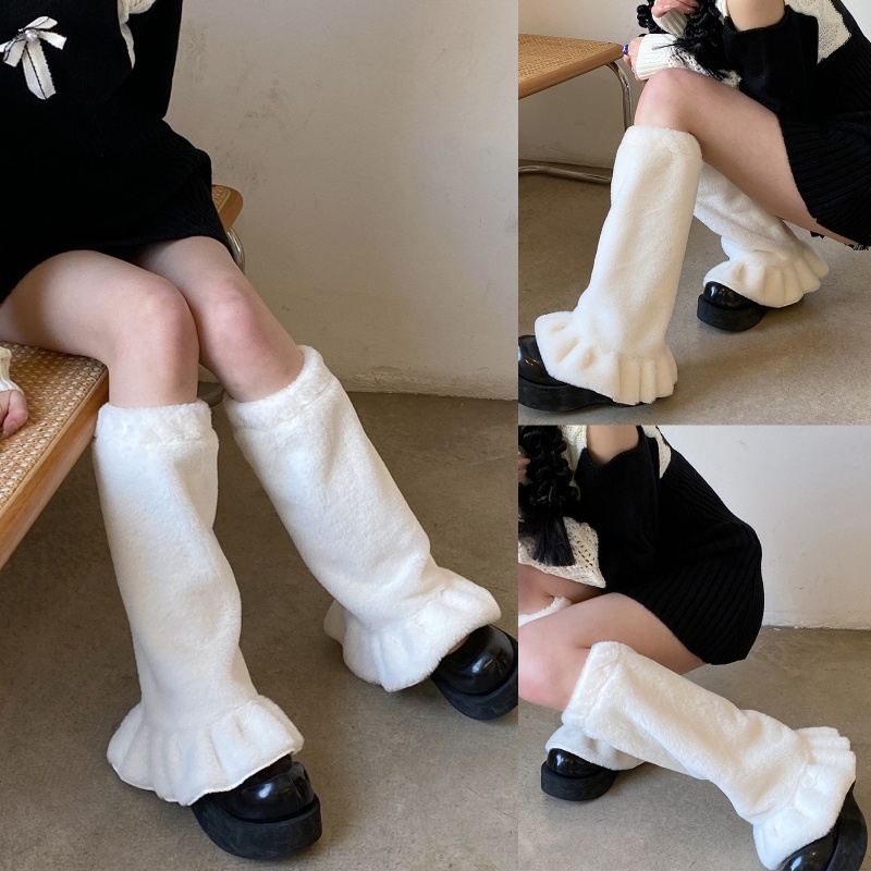 XIXI Vớ lông xù giữ ấm chân mùa đông phong cách Lolita cho nữ