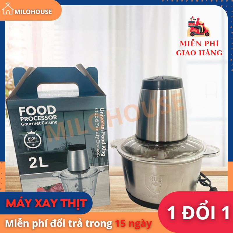 Máy xay thịt đa năng cối inox 2 lít 4 lưỡi dao thép không gỉ MILOHOUSE 343