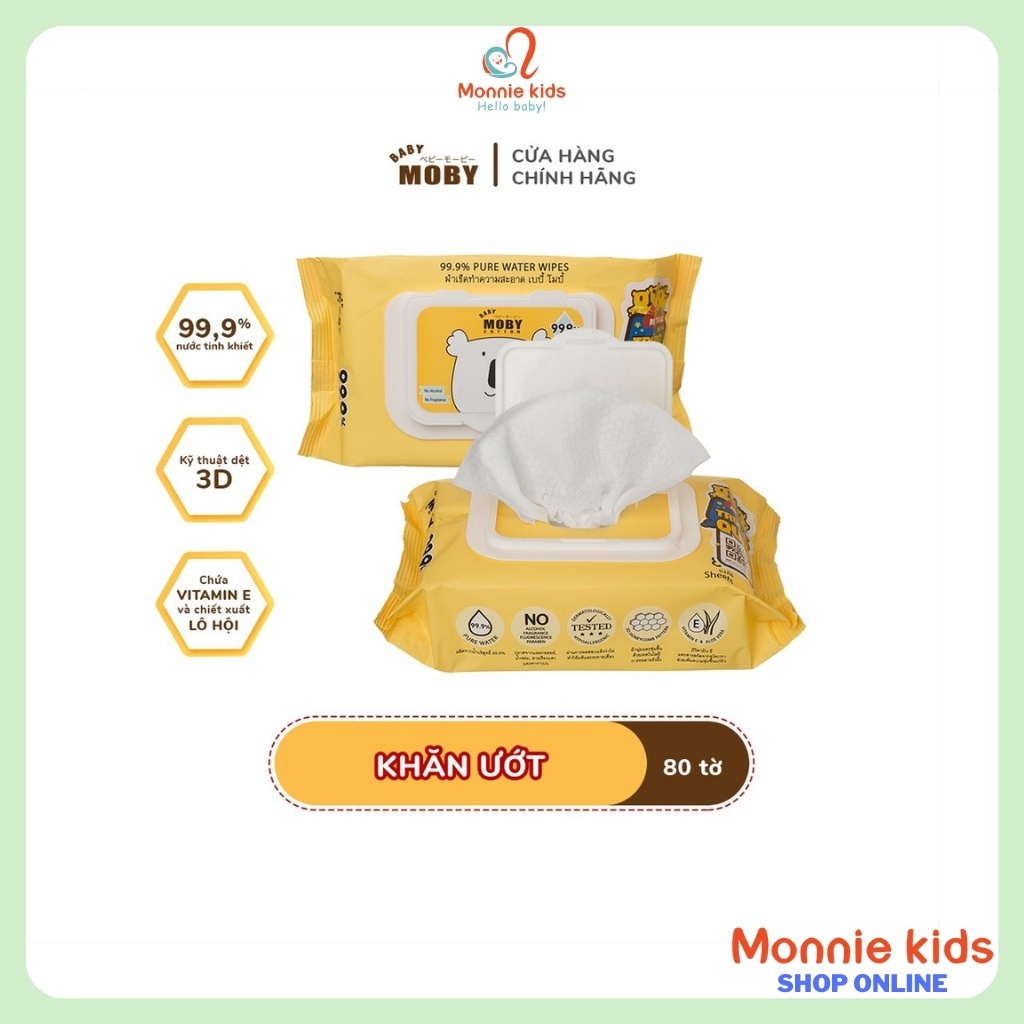 Khăn Ướt MOBY BABY 99,9% Nước Tinh Khiết 80c