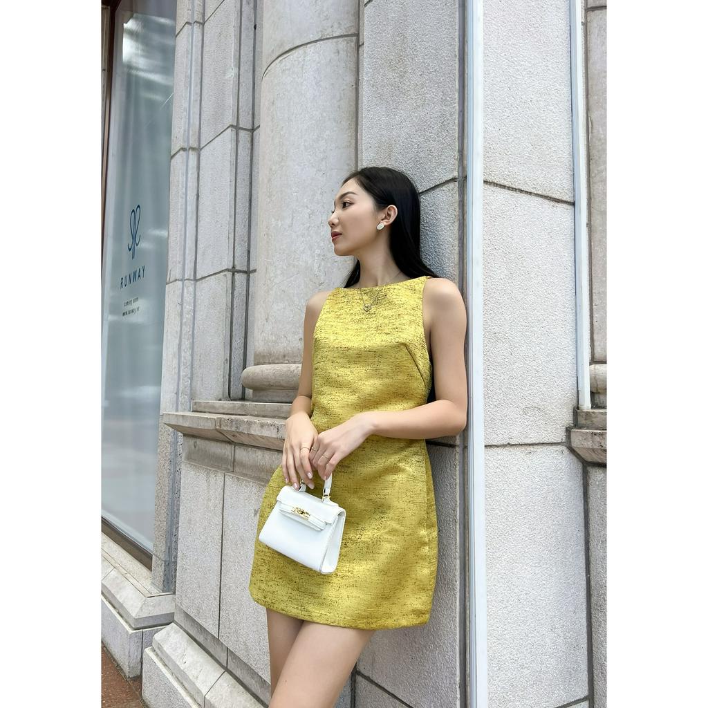 Đầm dây cổ yếm gấm xước , Peace House Clothing