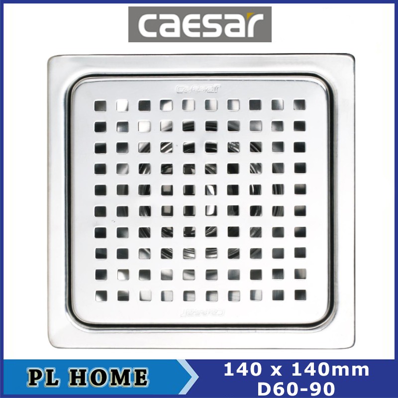 Phễu thoát sàn Caesar,chống mùi hôi Inox 304 caro, hố ga Caesar 14x14cm Phi 60-90 cao cấp