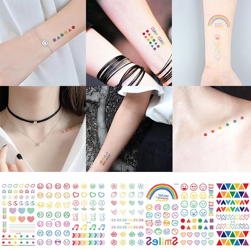 🌈Dễ thương mặt cười cầu vồng dòng dán hình xăm không thấm nước