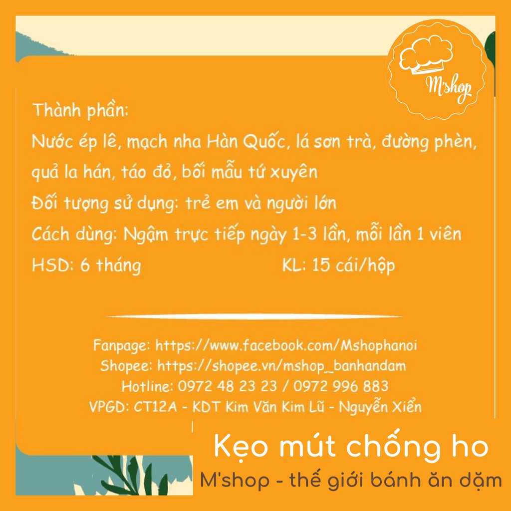 KẸO MÚT CHỐNG HO NƯỚC ÉP LÊ - 15 chiếc/ hộp