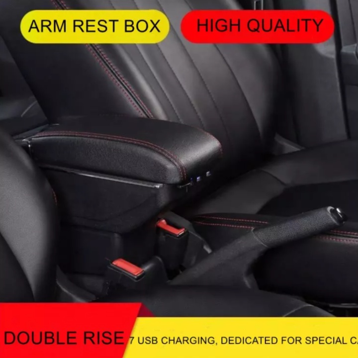 Hộp tỳ tay, đệm tỳ tay lắp cho xe ô tô Mazda 2S tích hợp 7 cổng USB,  Armrest box for Mazda 2S
