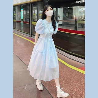 Đầm Thời Trang Pháp Thiết Kế Tay Phồng Chất Lượng Cao 2022 Blue Desire Q0FH