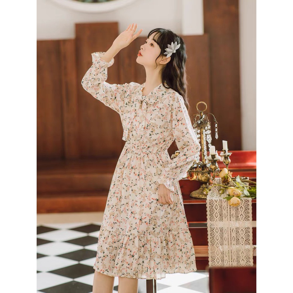 Váy hoa nhí cổ buộc nơ xinh xắn, Đầm hoa nhí vintage cổ nơ 2021 - Dorita Boutique | BigBuy360 - bigbuy360.vn