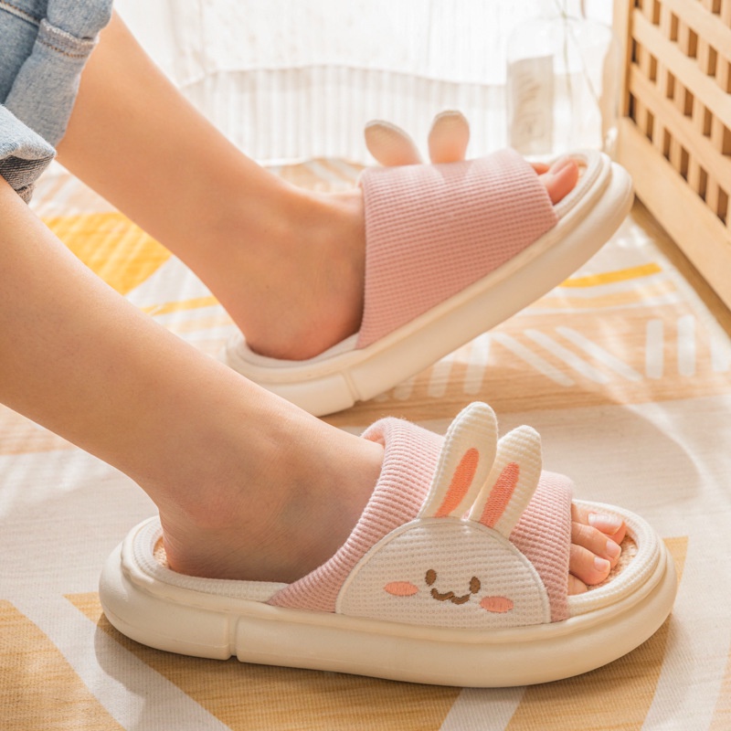 Dép Vải Lanh Chống Trượt Họa Tiết Hoạt Hình Dễ Thương Cho Nữ