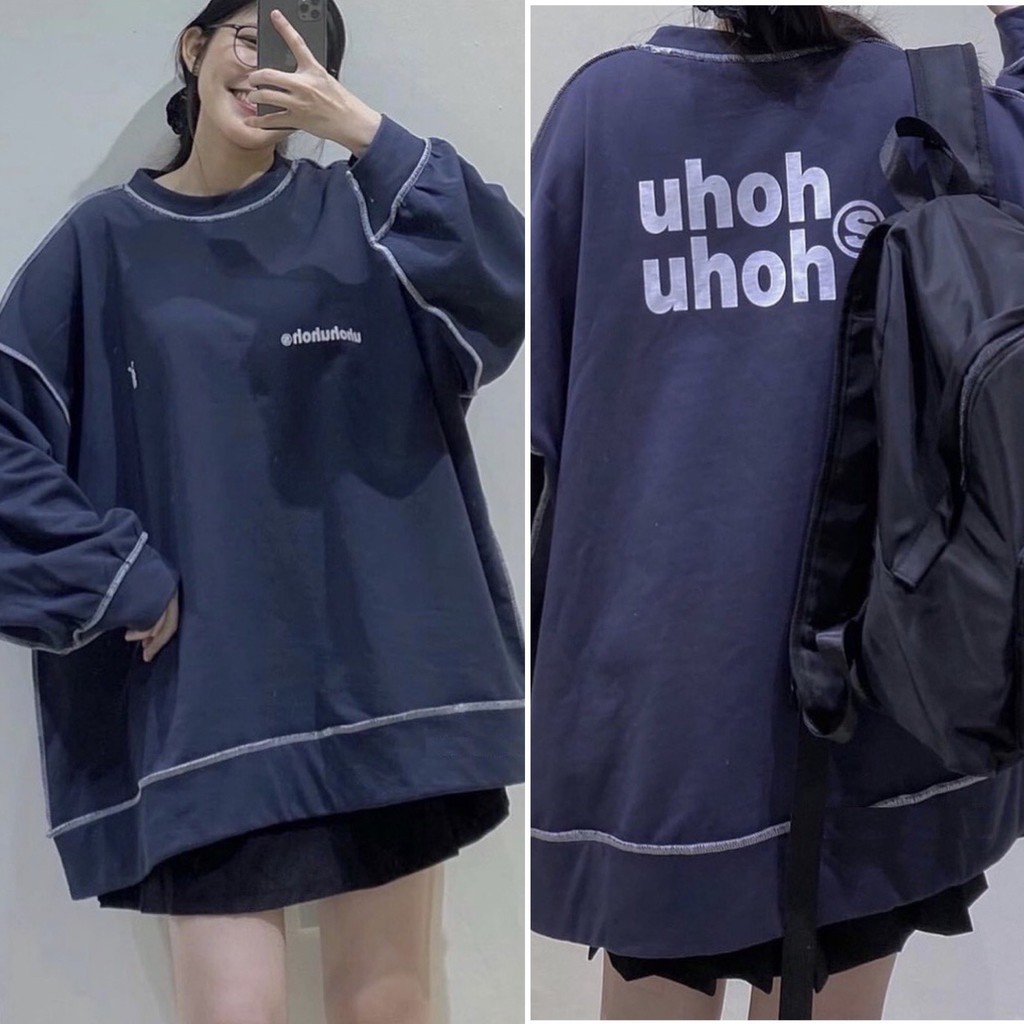 Áo Sweater Phối Viền UhOh Áo Sweater Nỉ Dày Dặn Mềm Min Form Rộng Nam Nữ [Ảnh Thật] | BigBuy360 - bigbuy360.vn