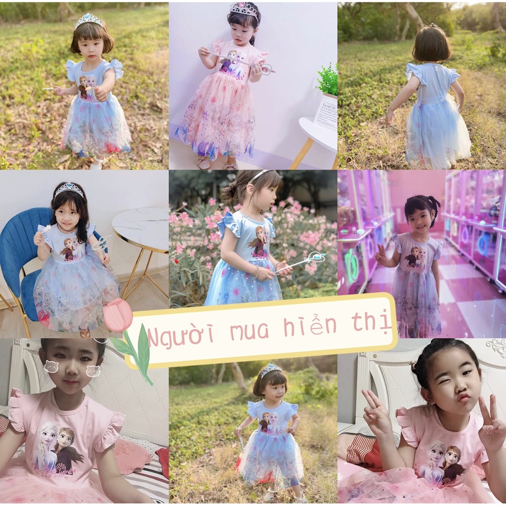 Đầm Xòe In Hình Công Chúa Elsa Xinh Xắn Đáng Yêu Cho Bé Gái