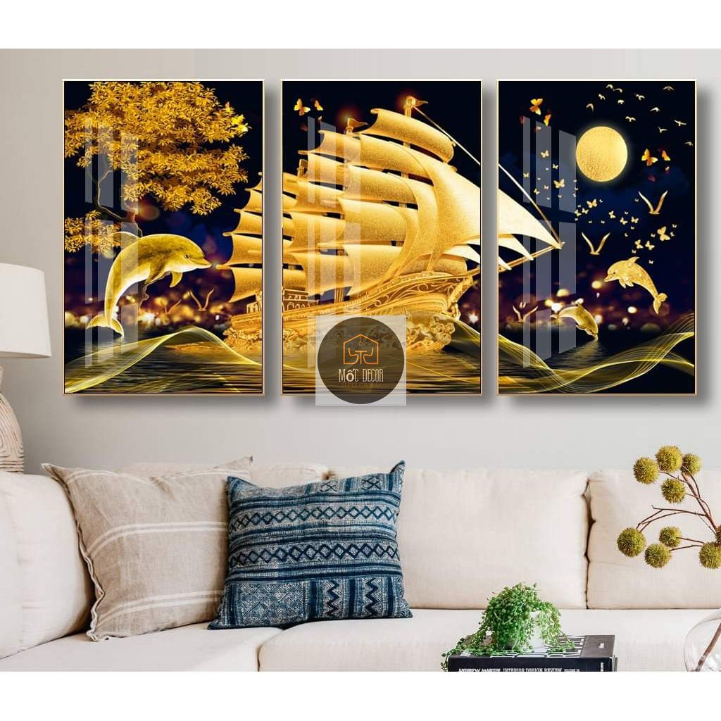 Xả tranh tráng gương cỡ to, combo 3 bức 50x70cm hoặc 60x90cm, tranh có sẵn khung treo