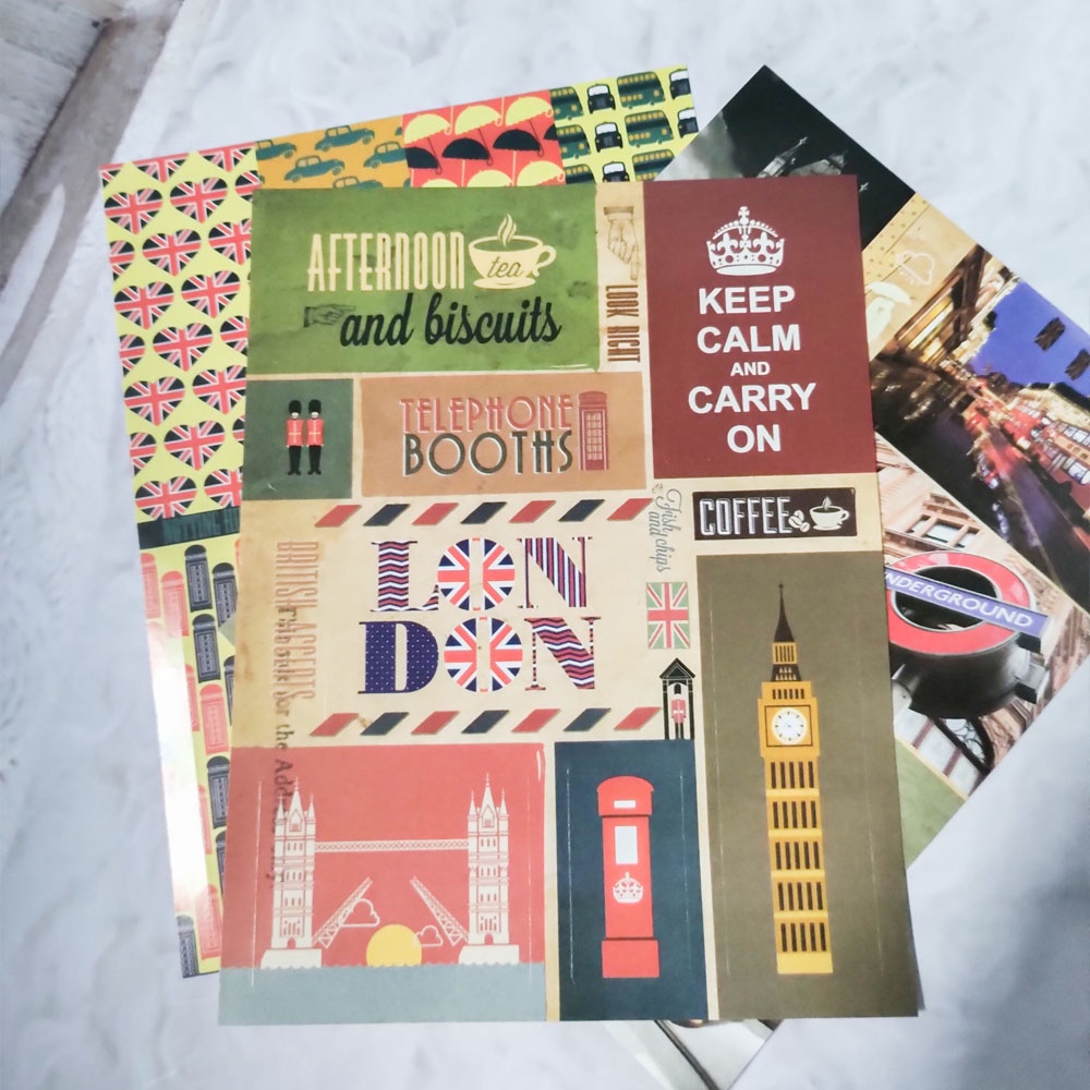 Set 3 tờ tem dán in hình ảnh kiến trúc thành phố (Paris Articles và London Articles)