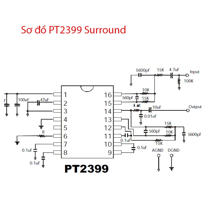 IC PT2399 2399 Dip16 - IC tạo vang ECHO