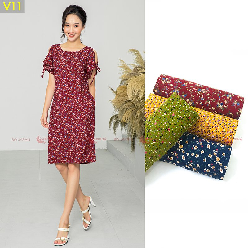 Váy Lanh khoét vai tay nơ Mã V1