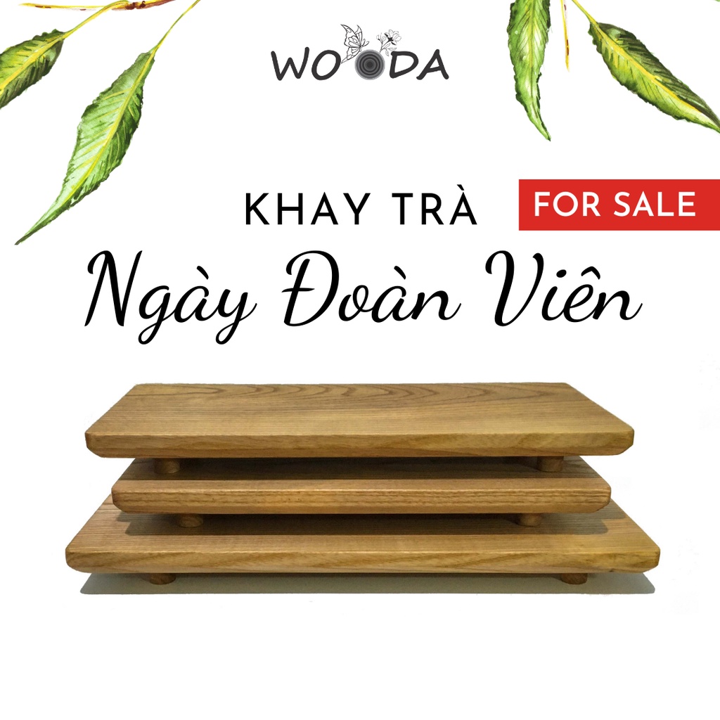 Khay trà gỗ nguyên khối có chân, khay gỗ decor