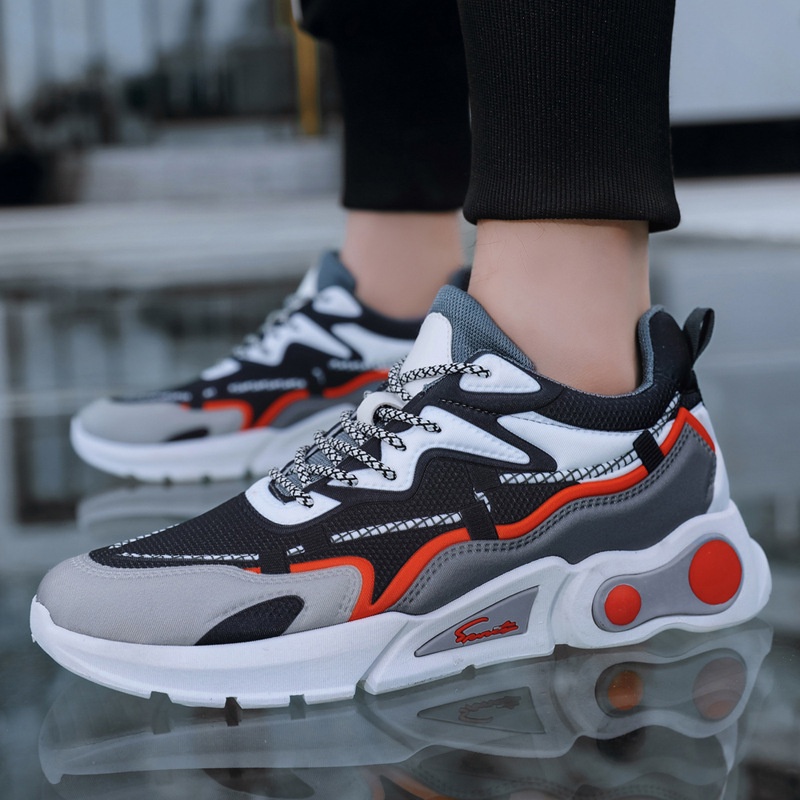 Giày Thể Thao Nam MENDO - Giày Sneaker Màu Đen - Đen Đỏ , Giày Thể Thao Dệt Kim, Nhẹ Nhàng, Êm Ái - G5090