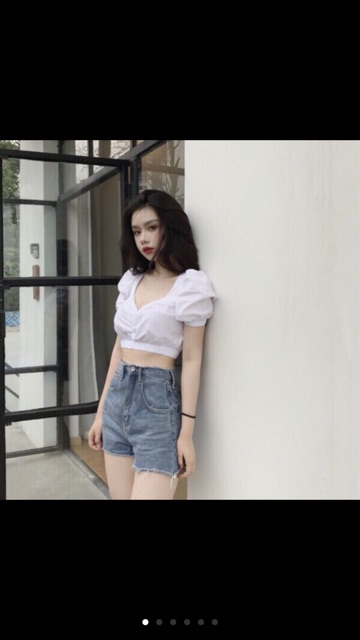 Áo Croptop tay phồng hình chụp thật kèm video