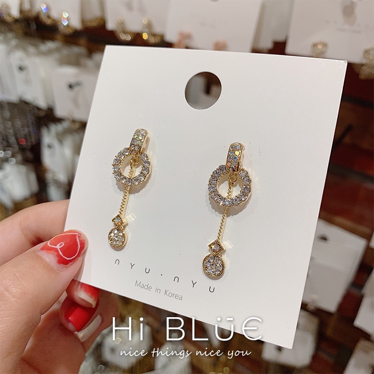 Bông tai mạ bạc 925 dáng dài đính kim cương nhân tạo nhiều màu sắc thời trang phong cách Hàn Quốc