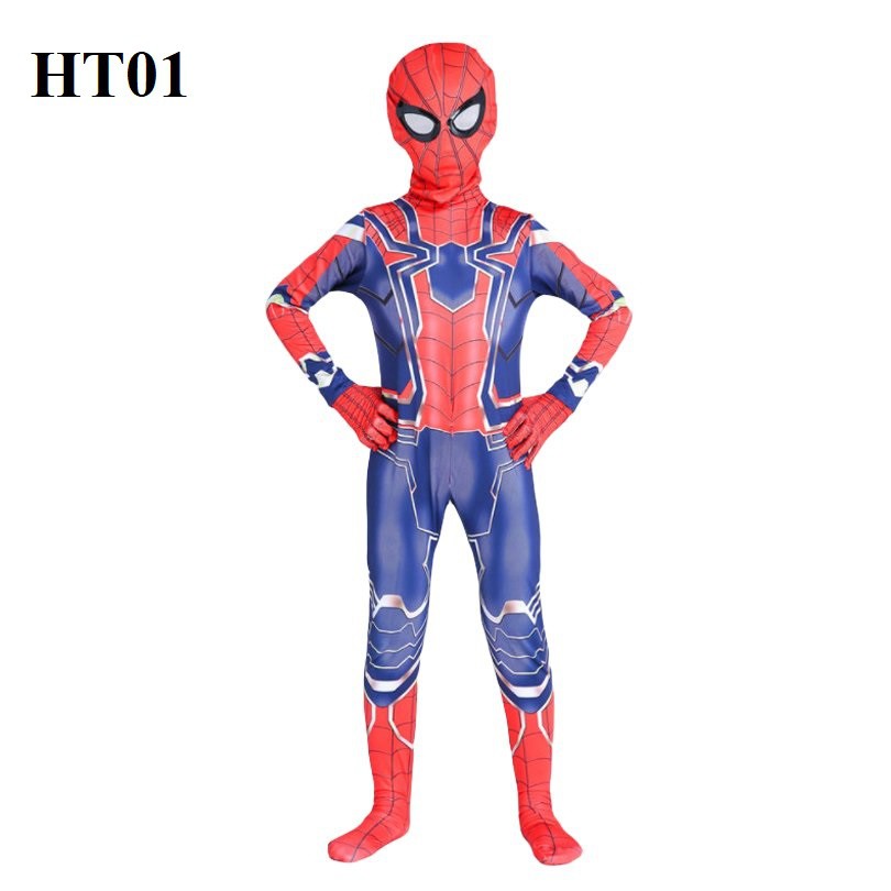Bộ đồ cosplay hoá trang siêu nhân người nhện kiểu áo liền thân phối nón trùm đầu HT01