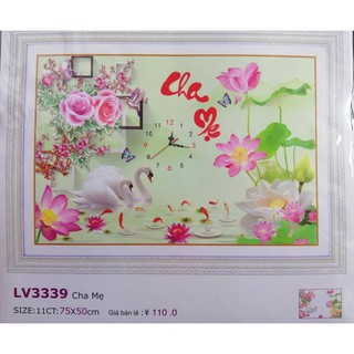 Tranh thêu chữ thập đồng hồ Cha mẹ (chưa thêu) LV3339