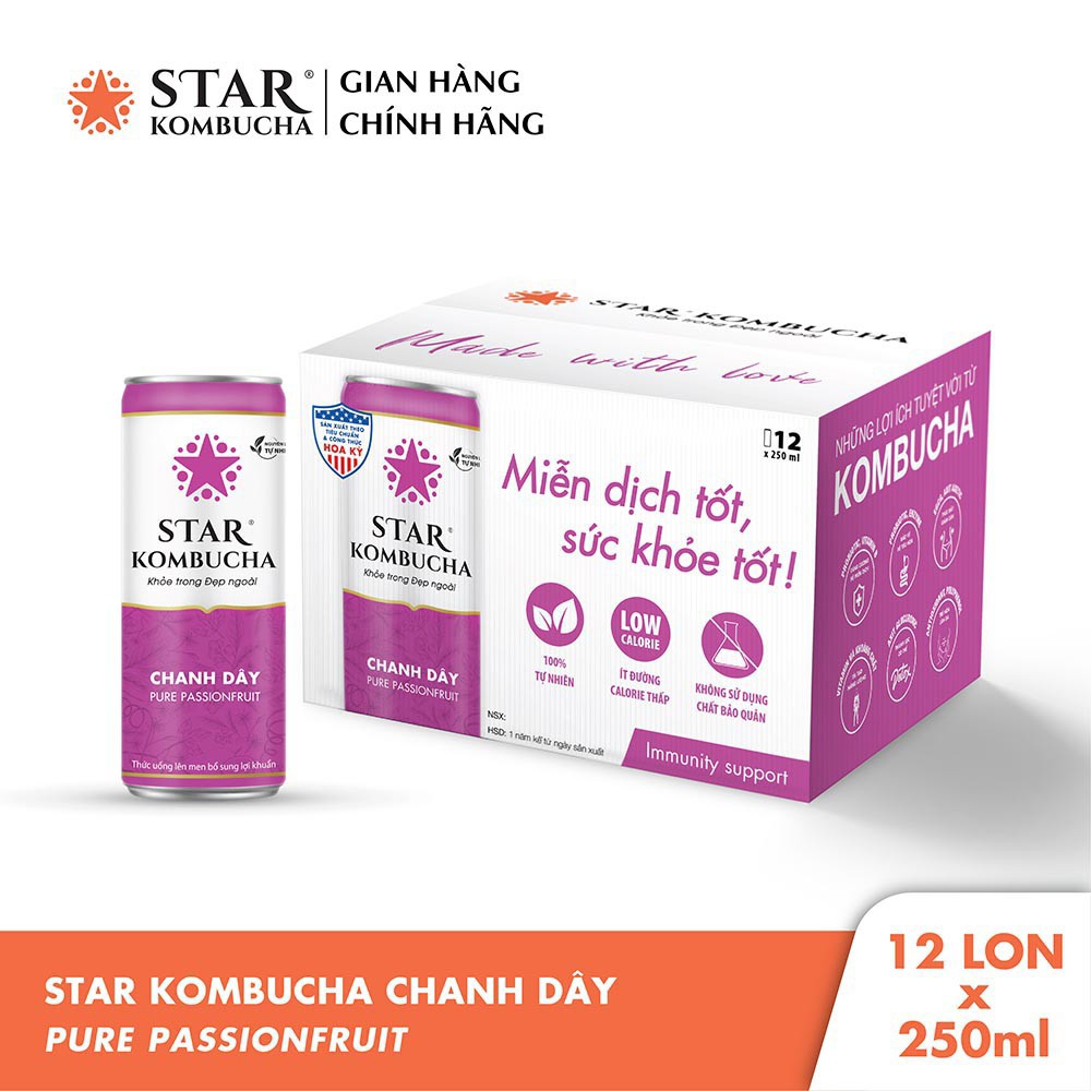 Trà KOMBUCHA - Vị Chanh Dây/Pure Passionfuit ( Thùng x 12 Lon ) STAR KOMBUCHA.