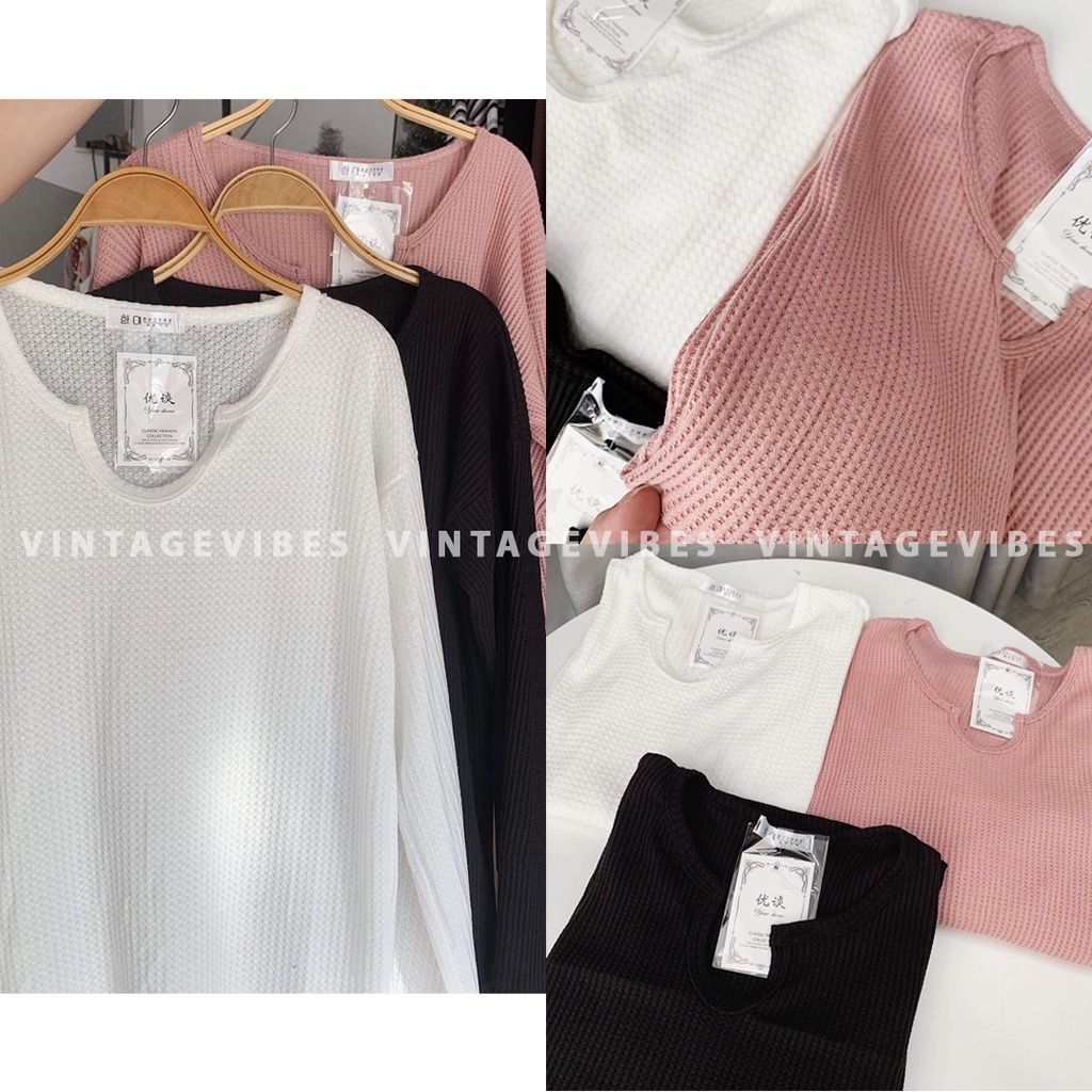 [Ảnh thật/Video] Áo thun dáng rộng dài tay chất thun gân mềm vintage Ulzzang (hàng QC)