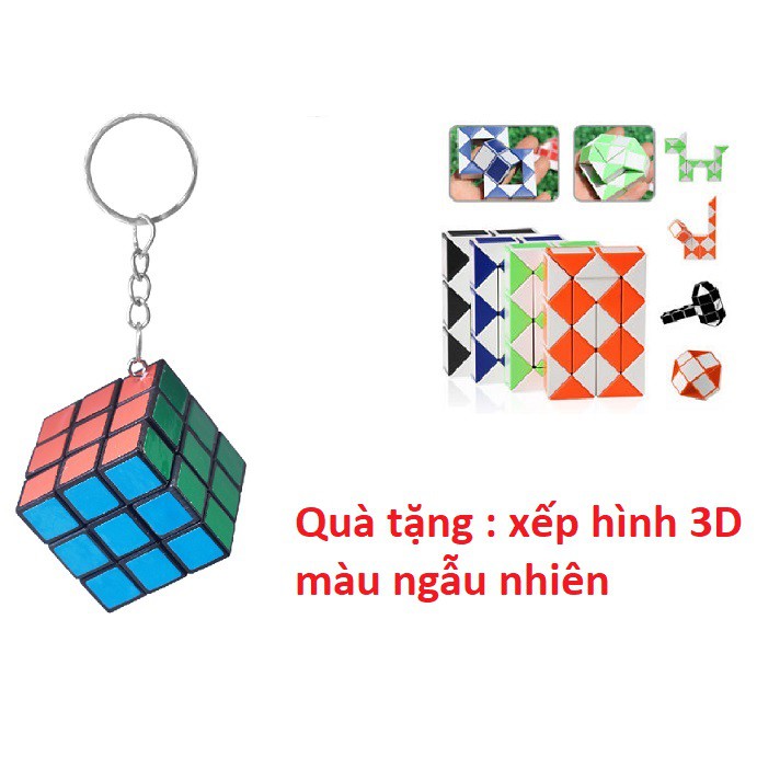 Móc khóa rubik 3x3 + tặng Xếp Hình 3D (màu ngẫu nhiên)