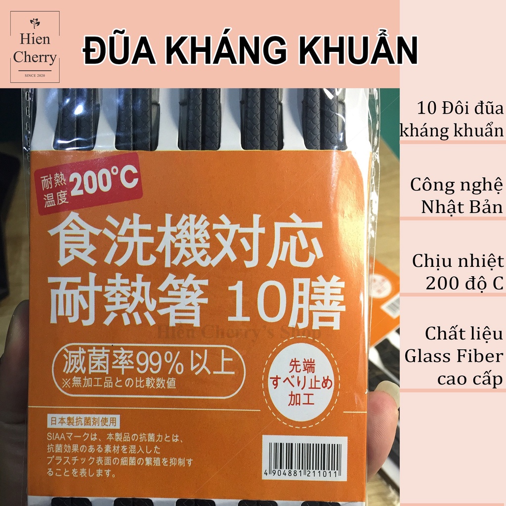 Set 10 đôi đũa kháng khuẩn chống nấm mốc, chịu nhiệt 200 độ C, chất liệu sợi thủy tinh cao cấp, công nghệ Nhật Bản