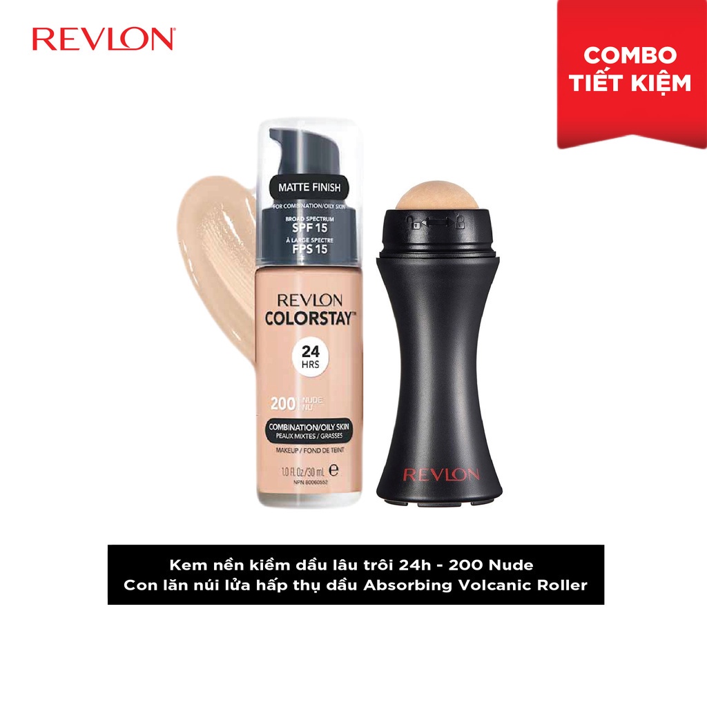 [Combo] Thanh lăn núi lửa hấp thụ dầu Revlon Oil Absorbing Volcanic Roller + Kem nền kiềm dầu Colorstay 24h SPF 15 30ml